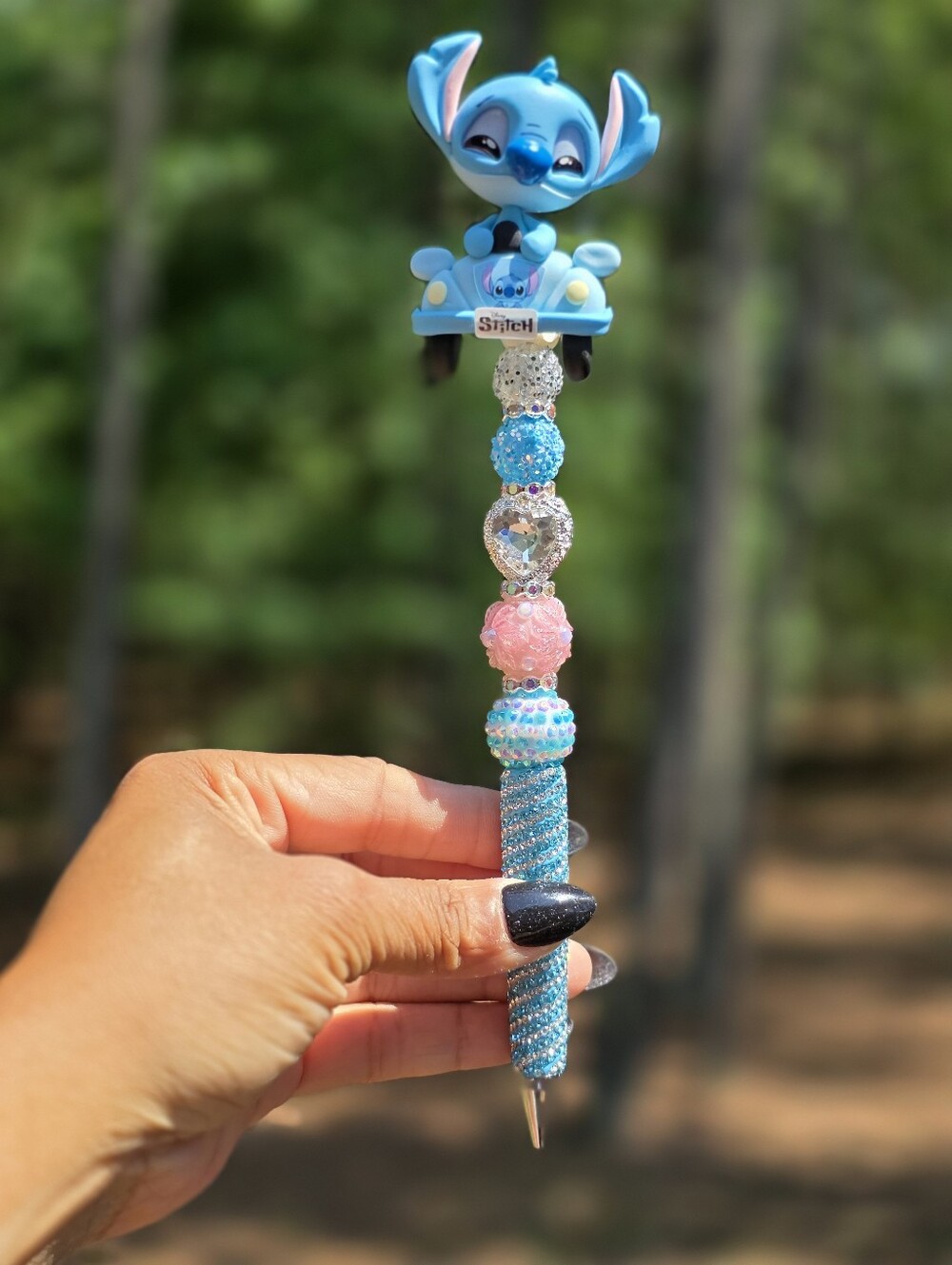 Stitch Beaded Rhinestone Bling Pen - Blue & Pink